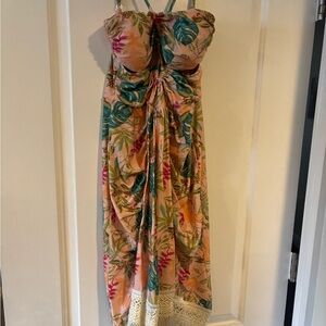 PatBO Peach Strapless Dress with Multicolor Tie Detail